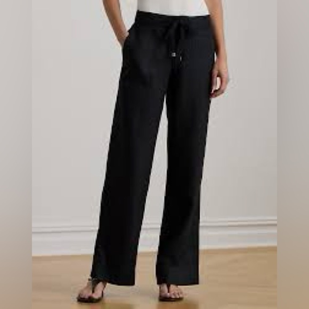 Classic Black Lauren Ralph Lauren Plus-Size Linen Wide-Leg Pants 16W